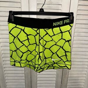 Nike Neon Green and Black Patterned Pro Compression Shorts